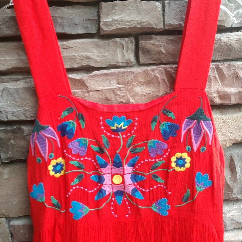 Modcloth Red Embroidered Dress - Picture 3 of 10